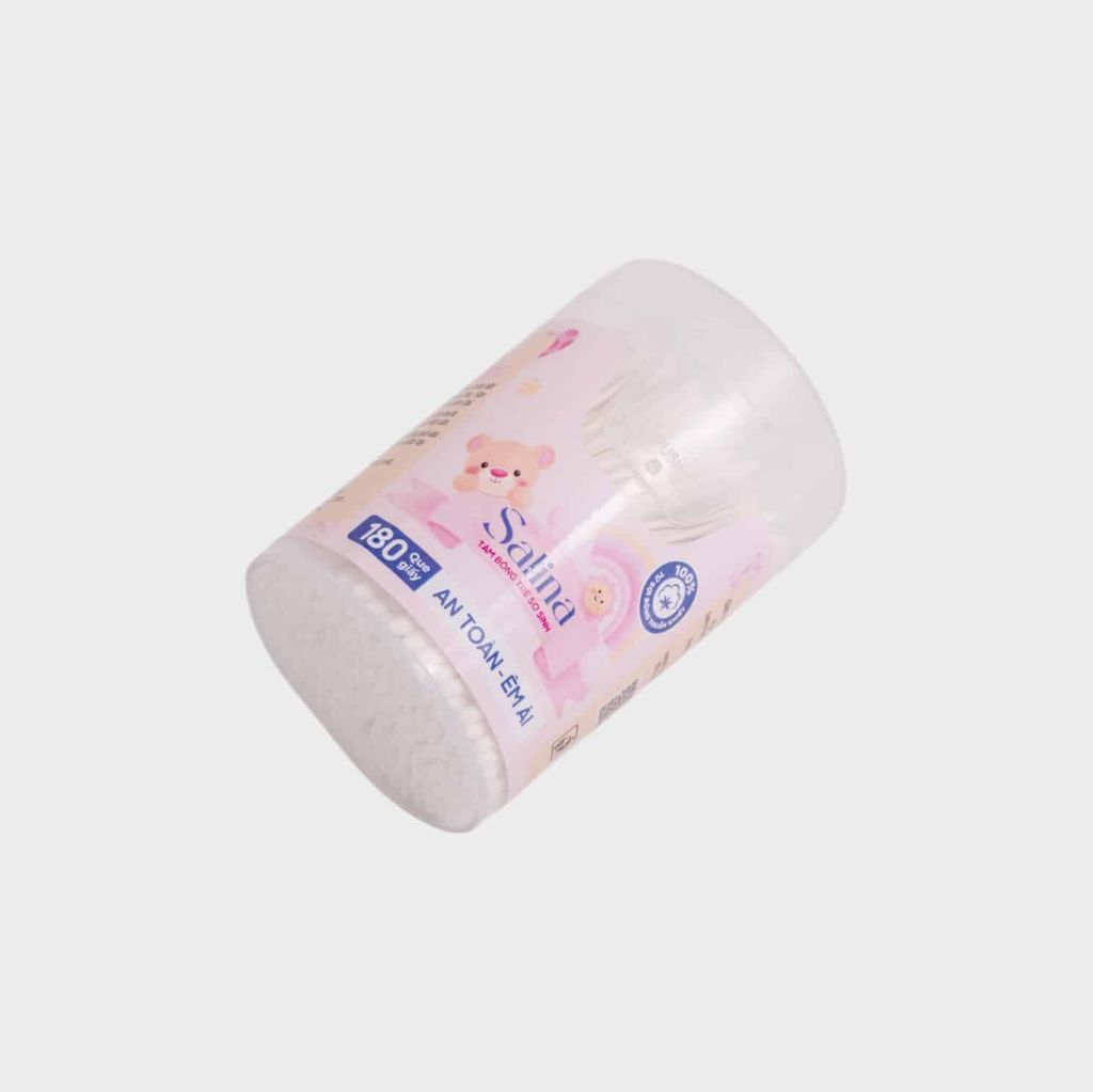 Tăm bông trẻ sơ sinh Salina thân giấy hộp 180 que SBD013GT