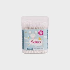 Tăm bông trẻ em Salina thân giấy, đầu lõm thông minh chuyên dụng hộp 180 que SBD012GT