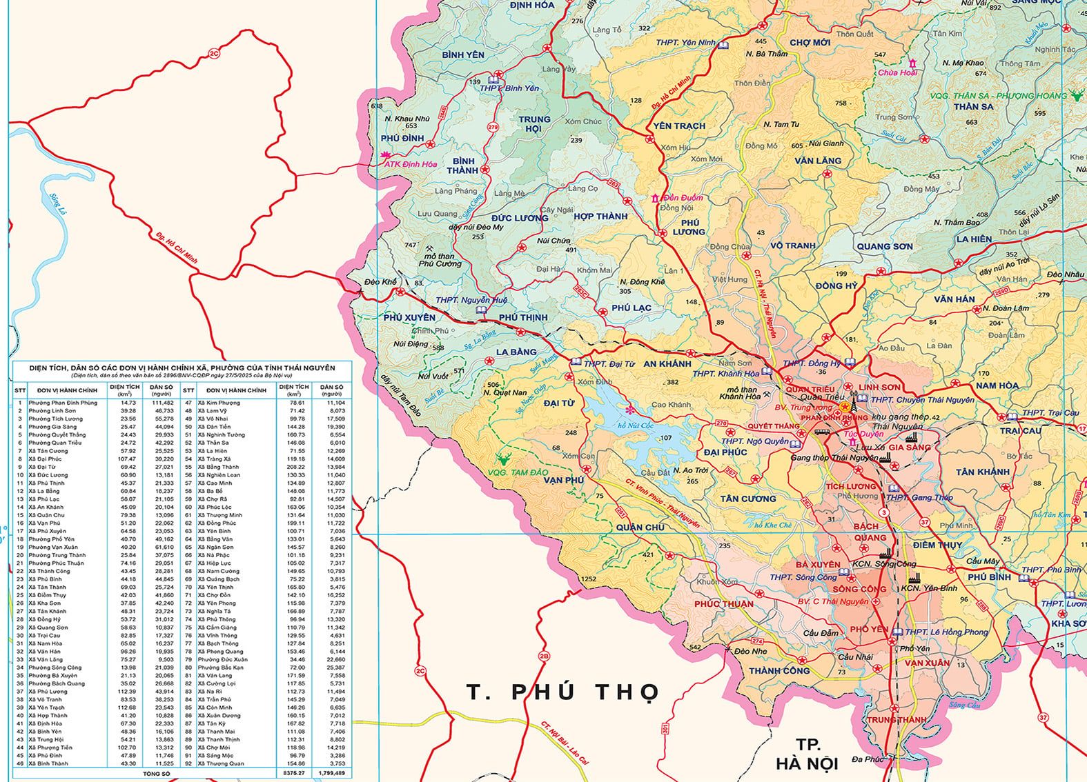  Bản đồ hành chính tỉnh THÁI NGUYÊN mới 