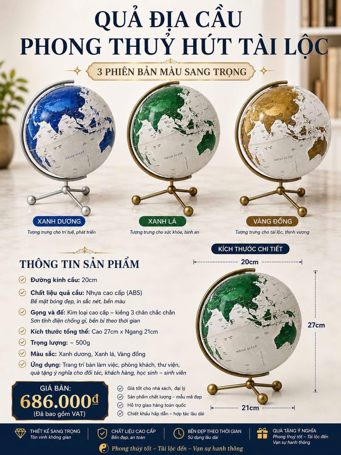  Quả địa cầu Phong thủy 