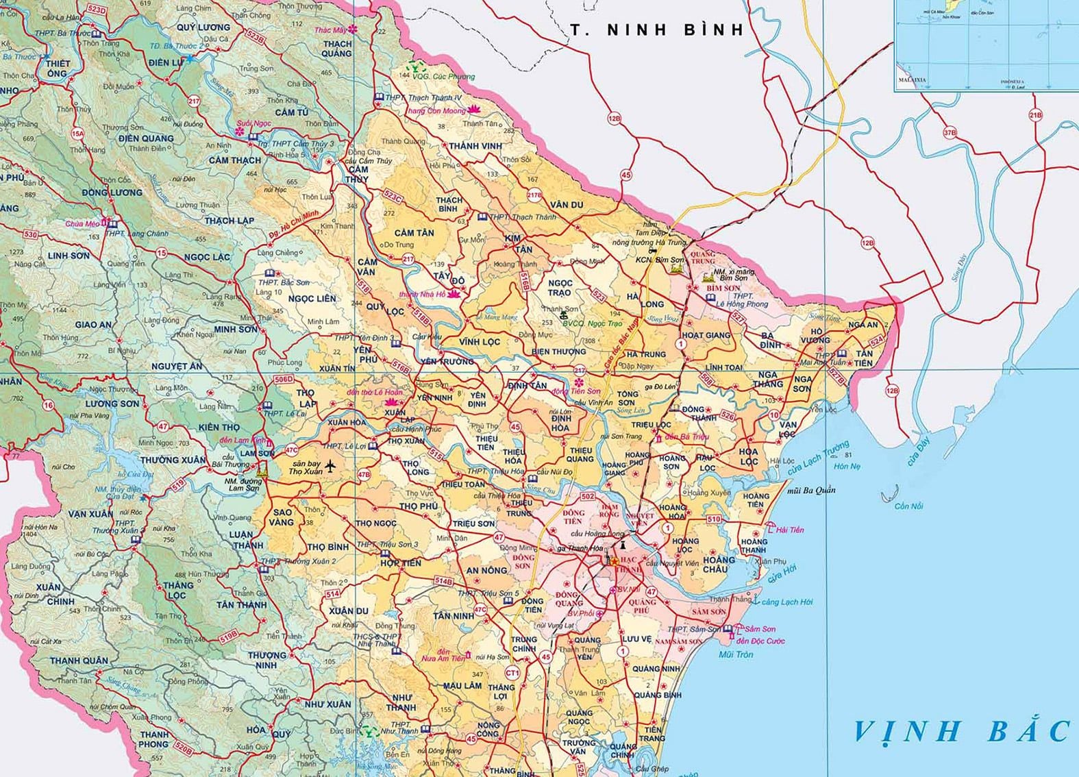  Bản đồ hành chính tỉnh THANH HÓA mới 