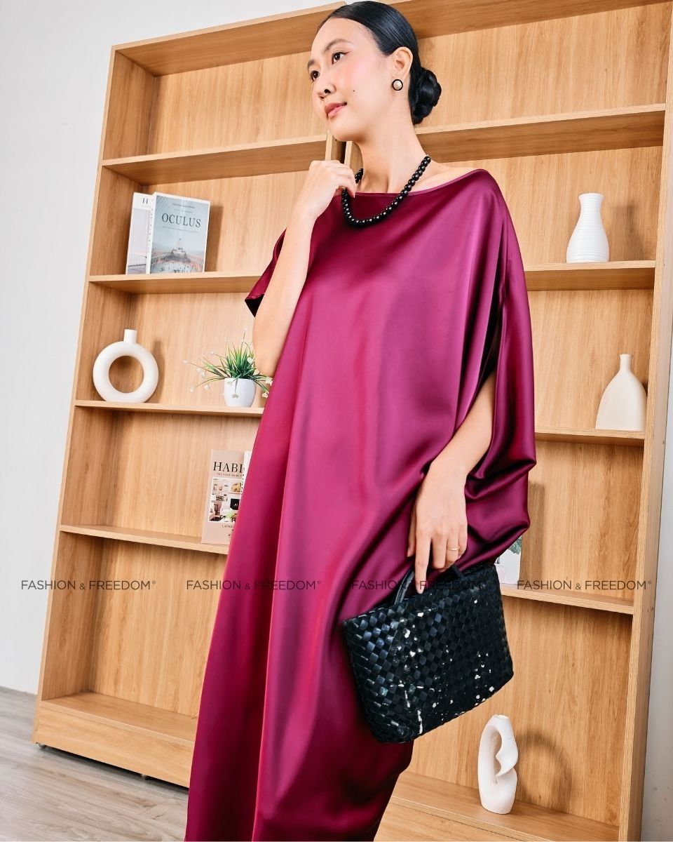 Đầm Lụa Trơn Đỏ Rượu