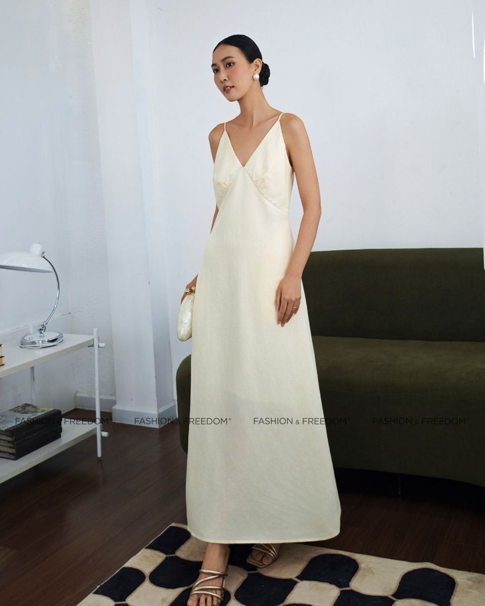 Đầm Linen Nữ Vàng Nhạt