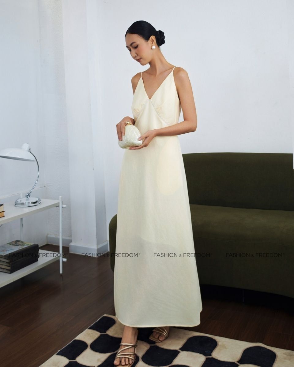 Đầm Linen Nữ Vàng Nhạt