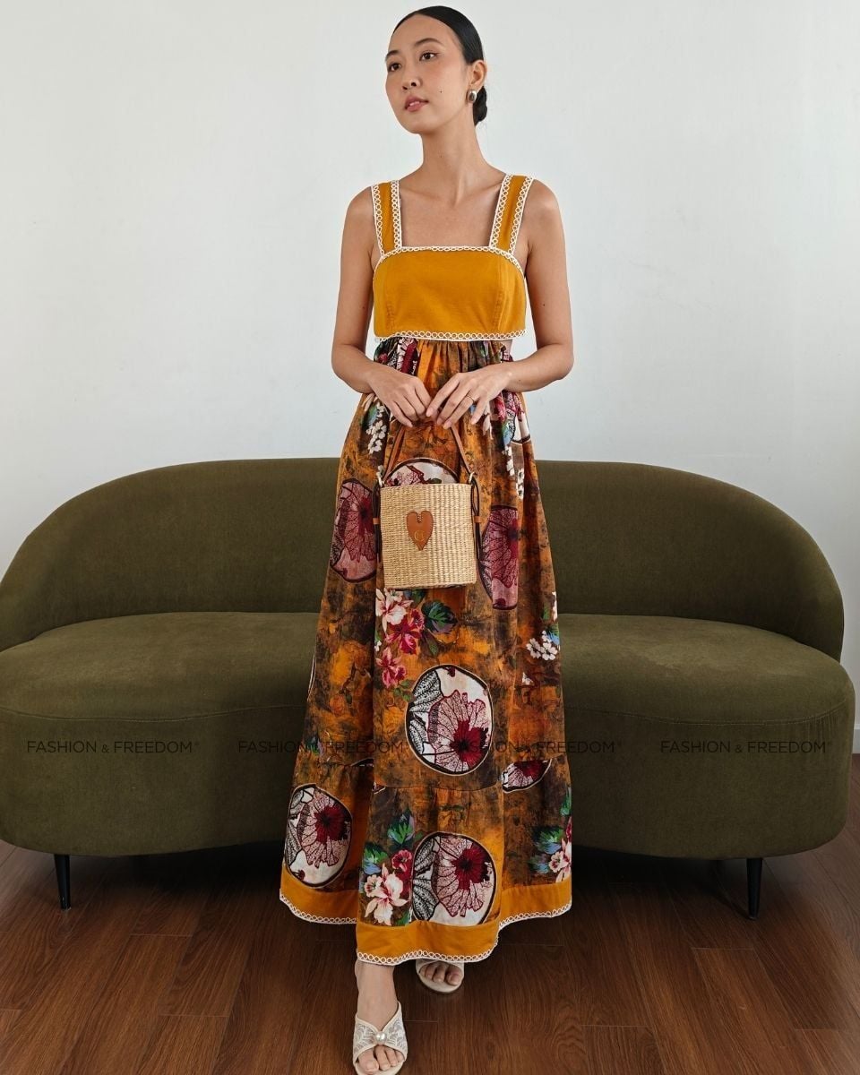Đầm Linen Nữ Nâu Cam