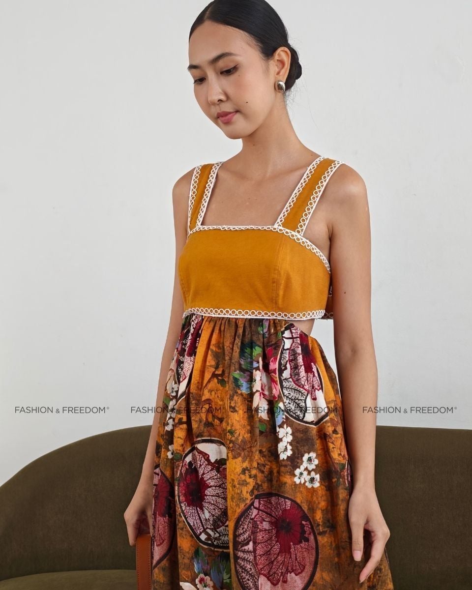 Đầm Linen Nữ Nâu Cam