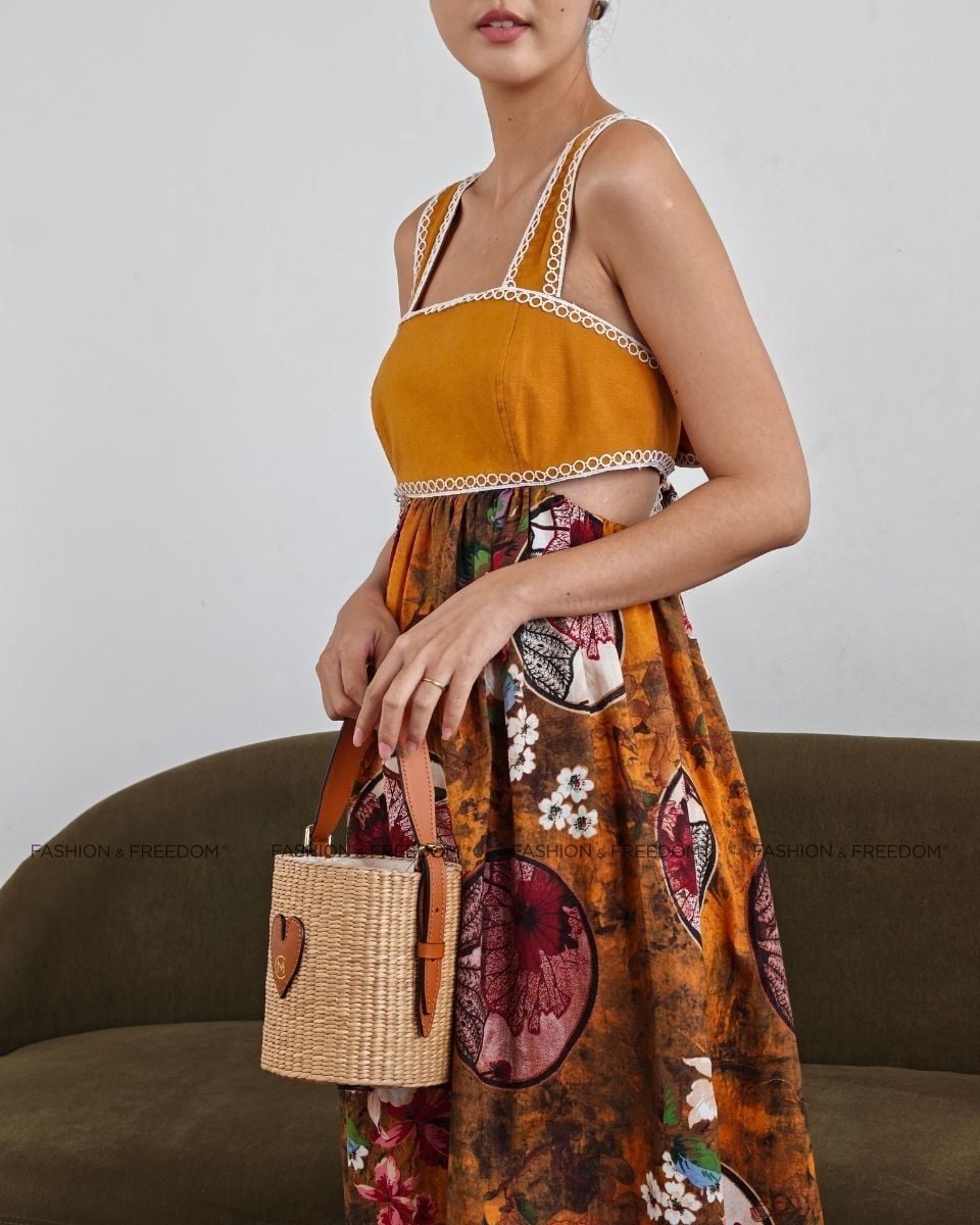 Đầm Linen Nữ Nâu Cam