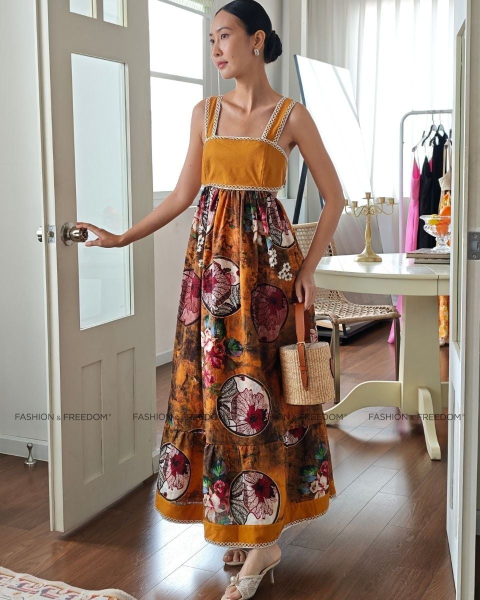 Đầm Linen Nữ Nâu Cam