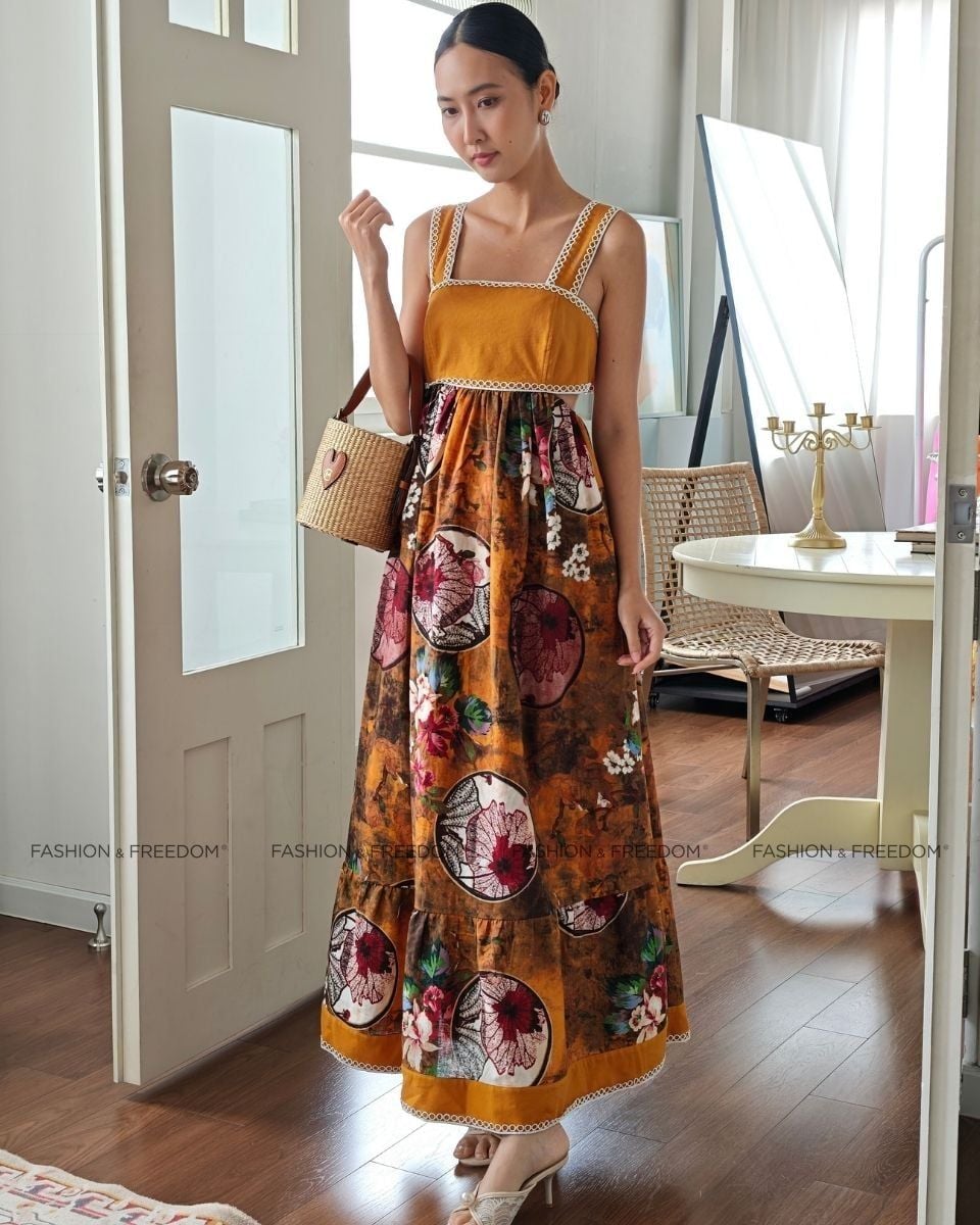 Đầm Linen Nữ Nâu Cam