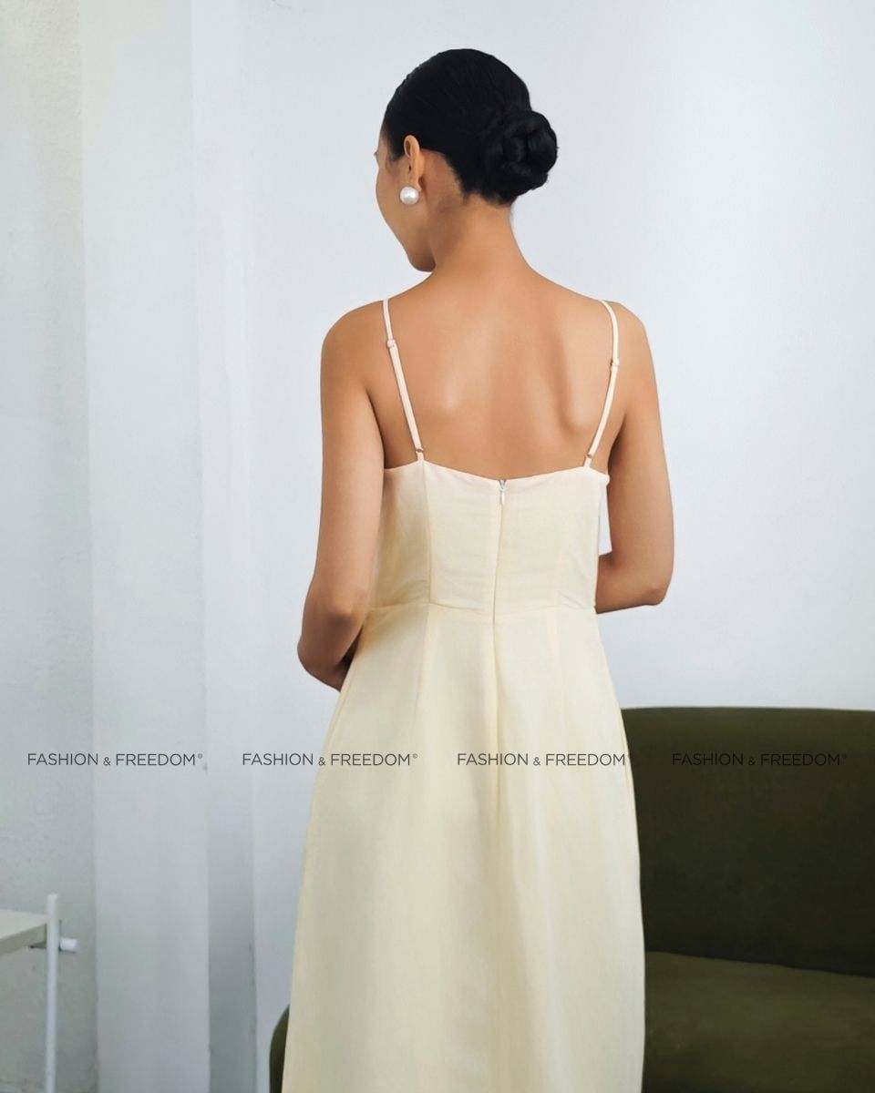 Đầm Linen Nữ Vàng Nhạt