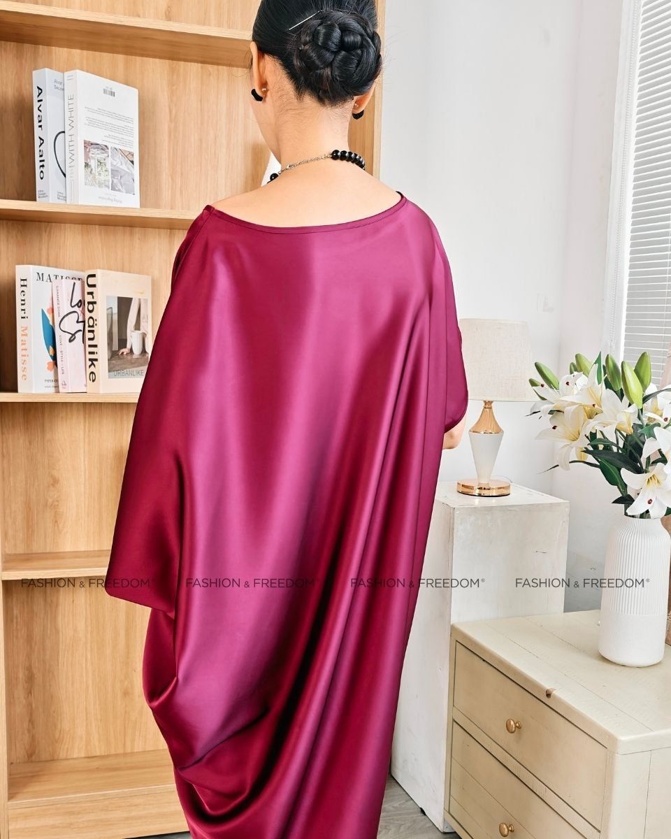 Đầm Lụa Trơn Đỏ Rượu