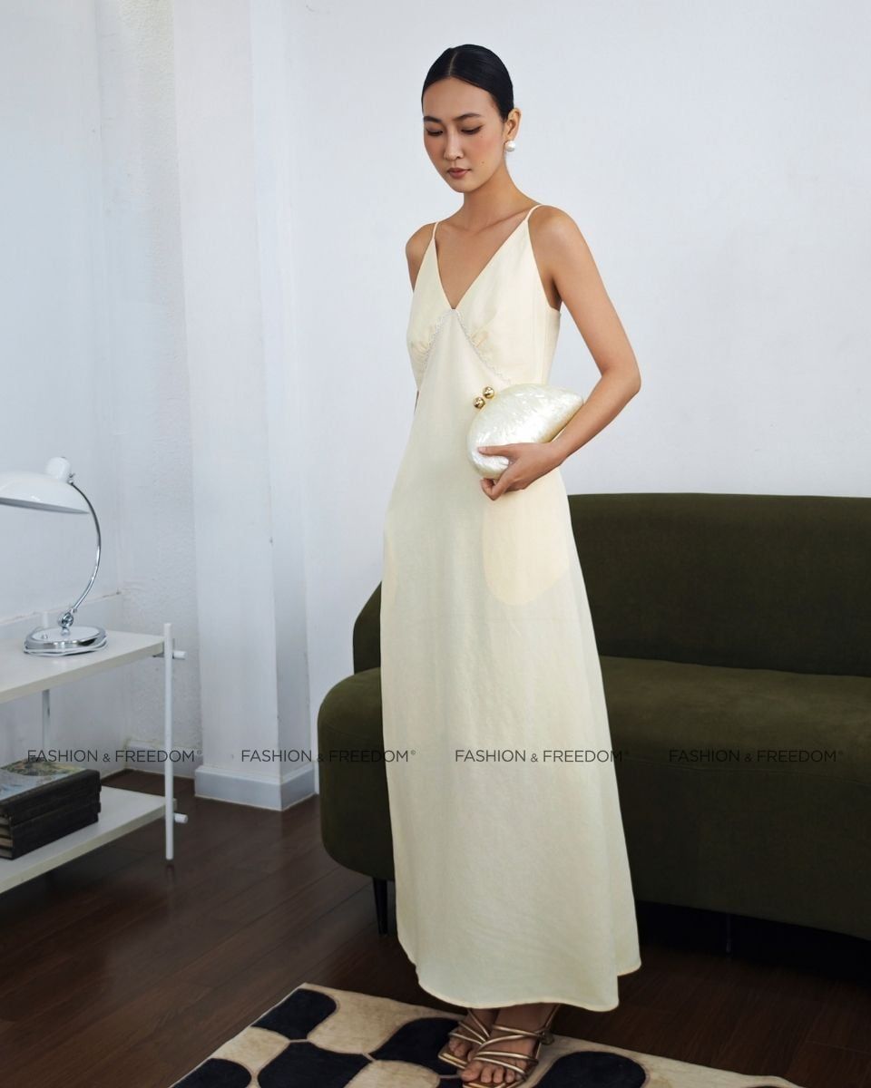 Đầm Linen Nữ Vàng Nhạt