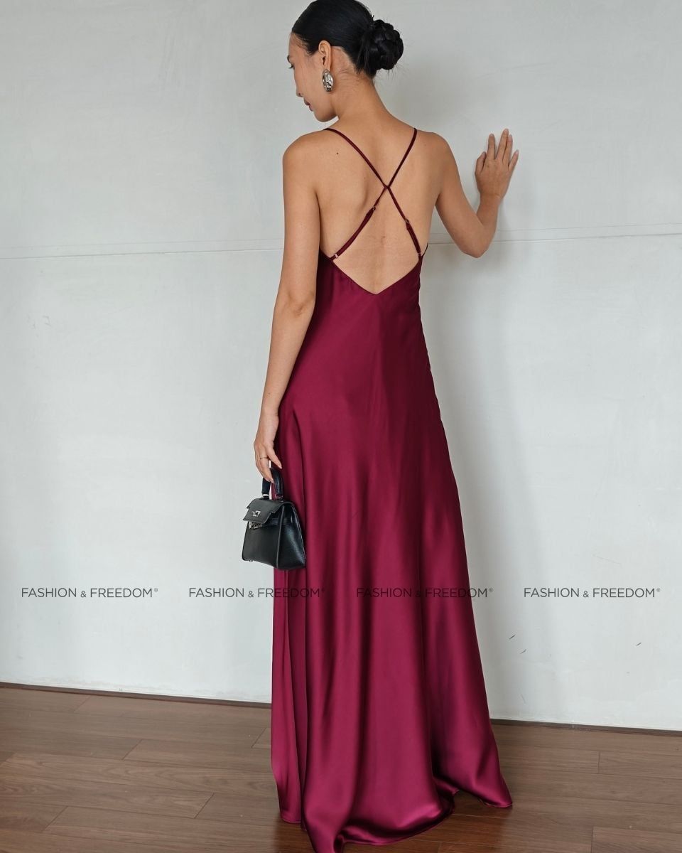 Đầm Lụa Nữ Đỏ Rượu