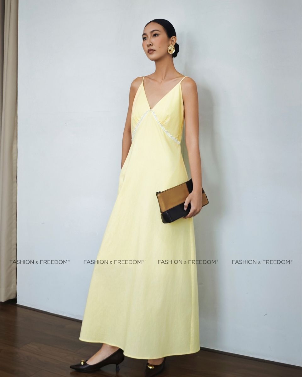 Đầm Linen Nữ Vàng Đậm