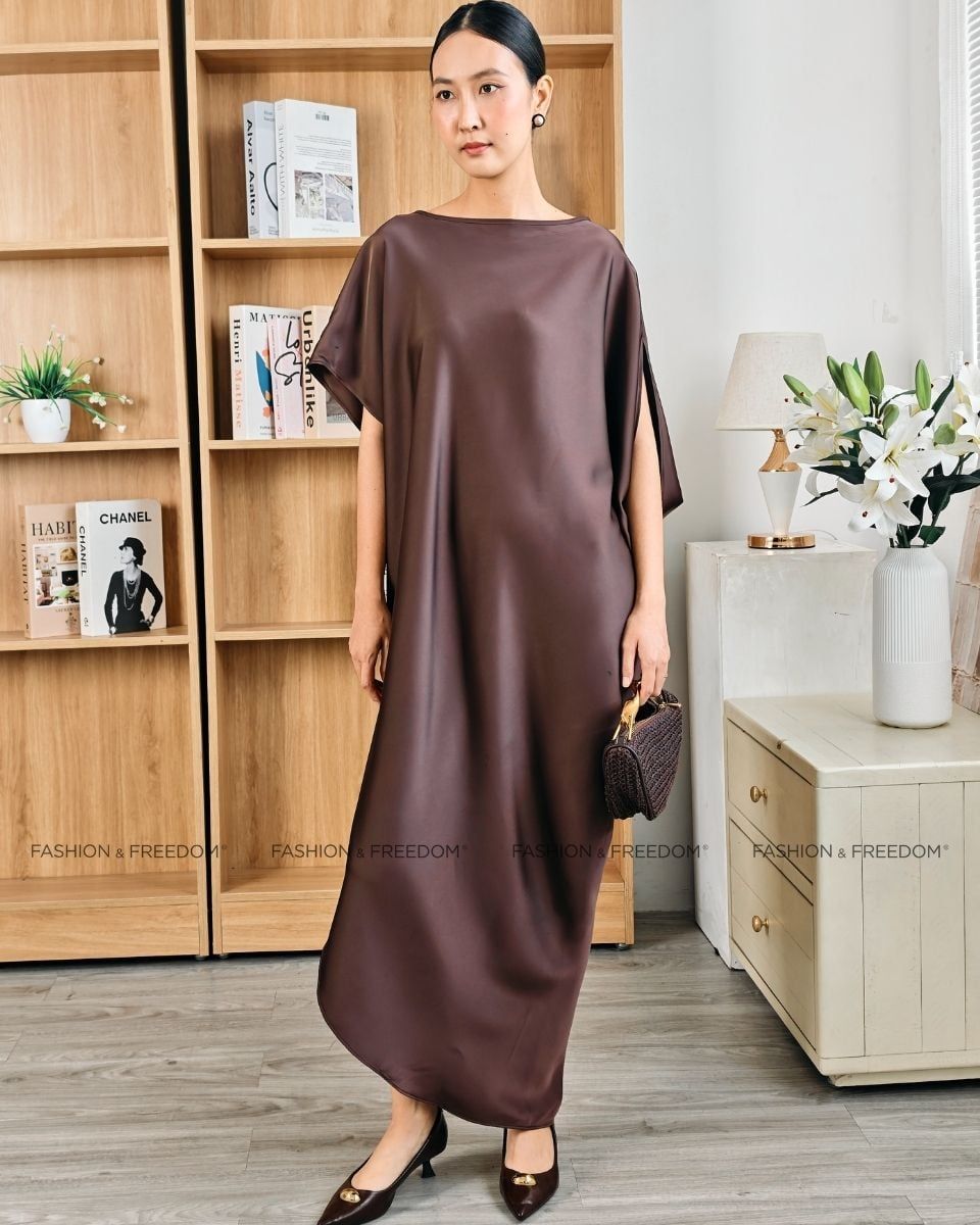Đầm Lụa Trơn Nâu