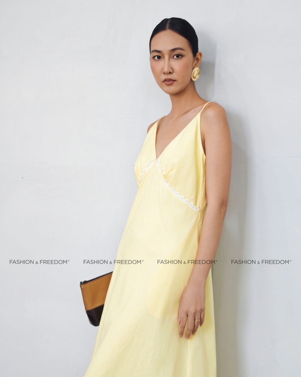 Đầm Linen Nữ Vàng Đậm