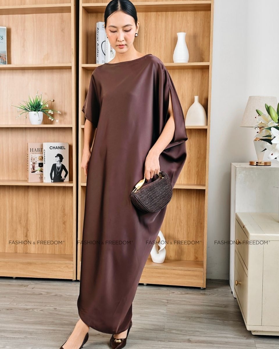 Đầm Lụa Trơn Nâu