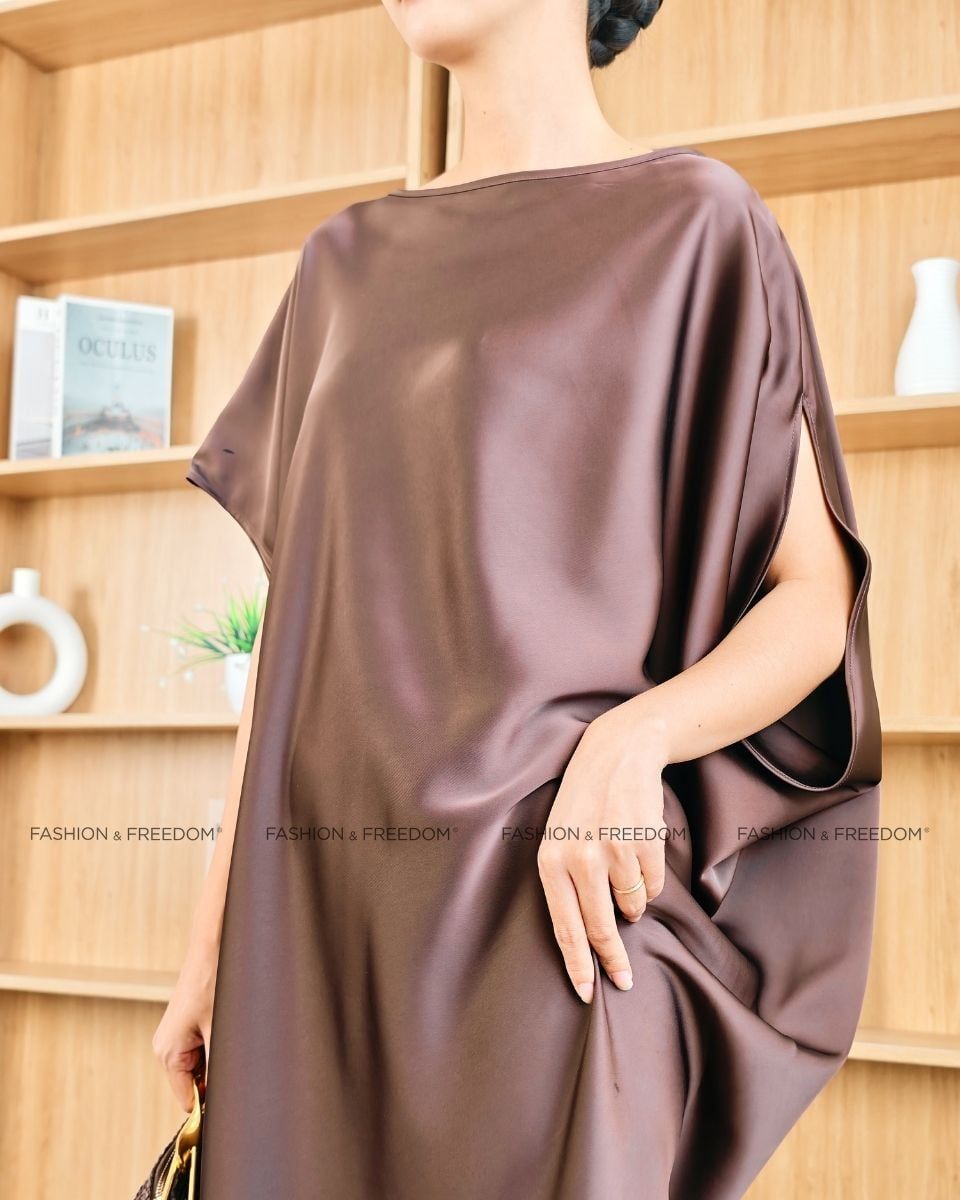 Đầm Lụa Trơn Nâu