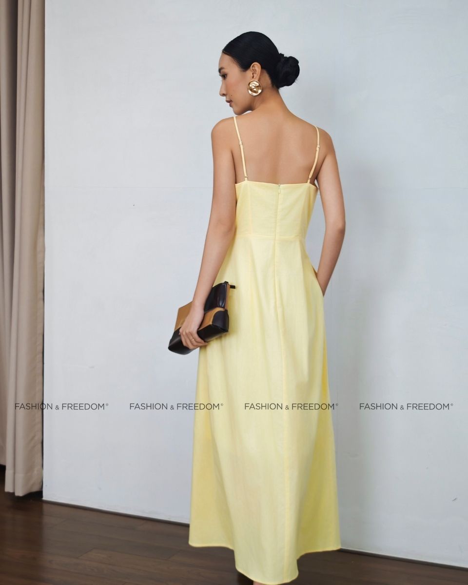 Đầm Linen Nữ Vàng Đậm