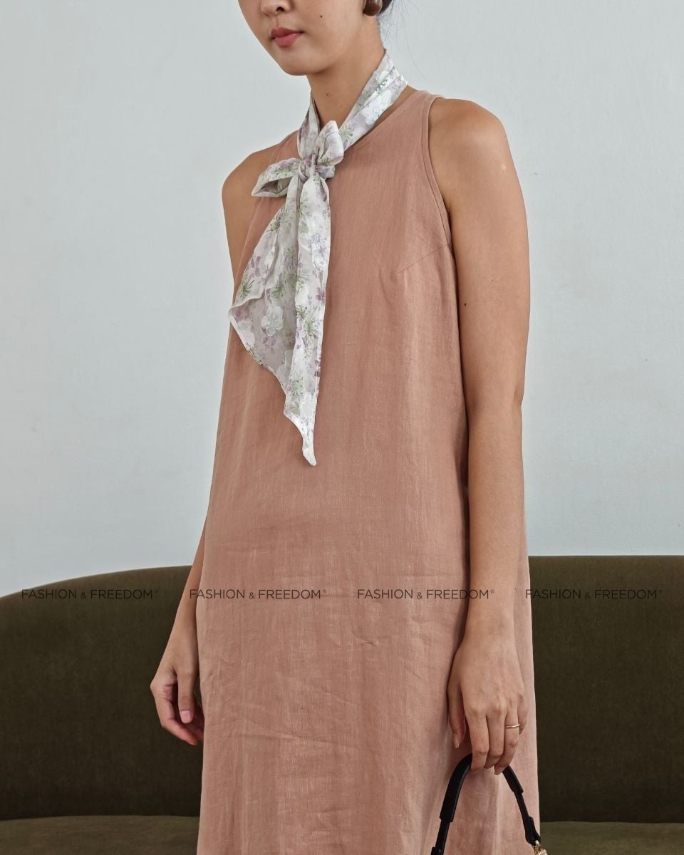 Đầm Linen Cam Ruốc Chocolate Fall In Love