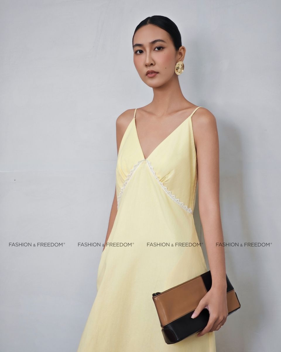 Đầm Linen Nữ Vàng Đậm