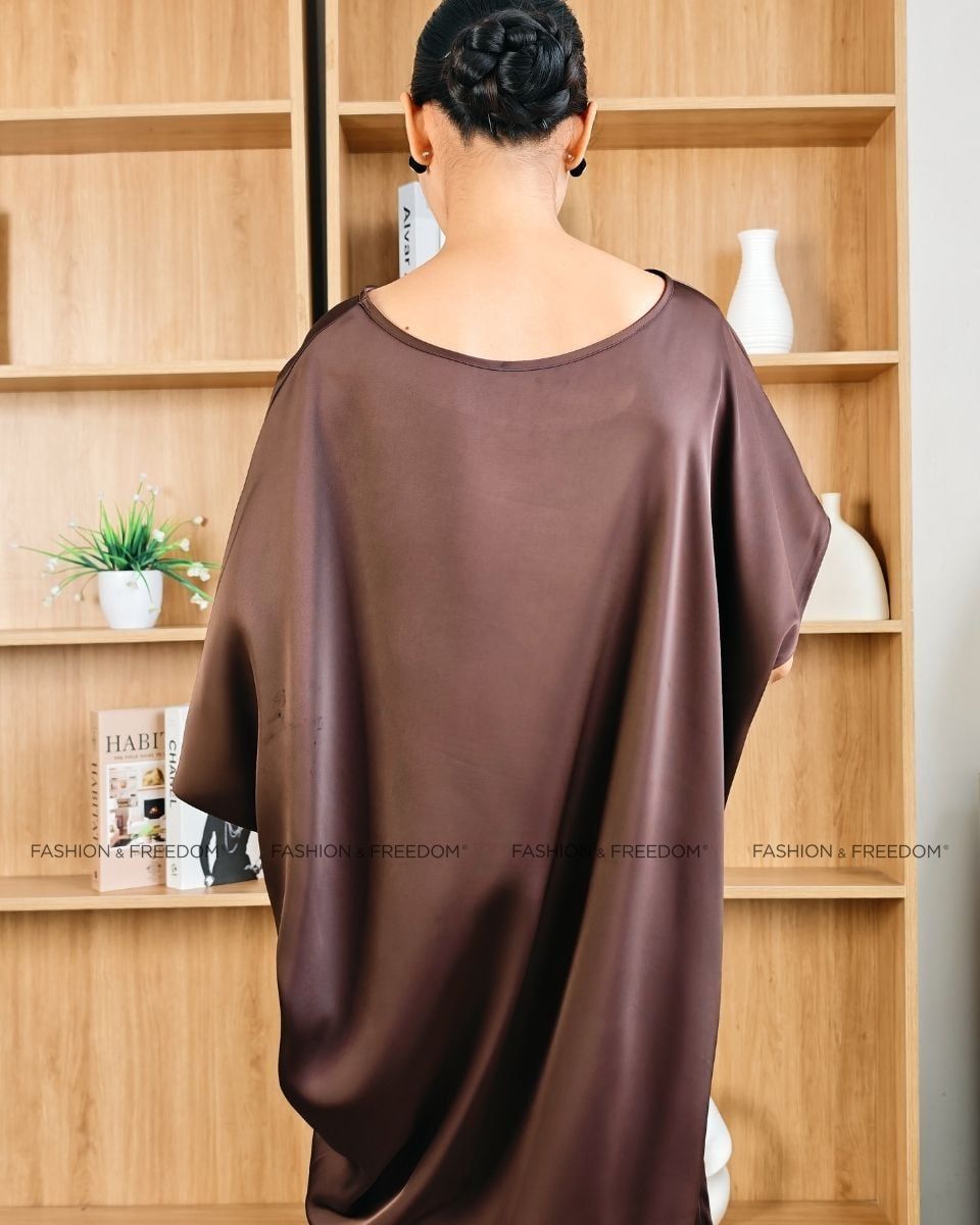 Đầm Lụa Trơn Nâu