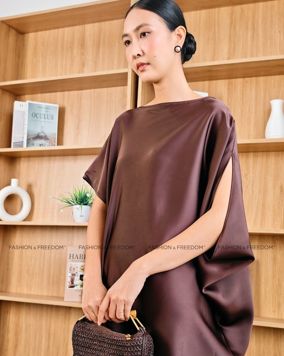 Đầm Lụa Trơn Nâu