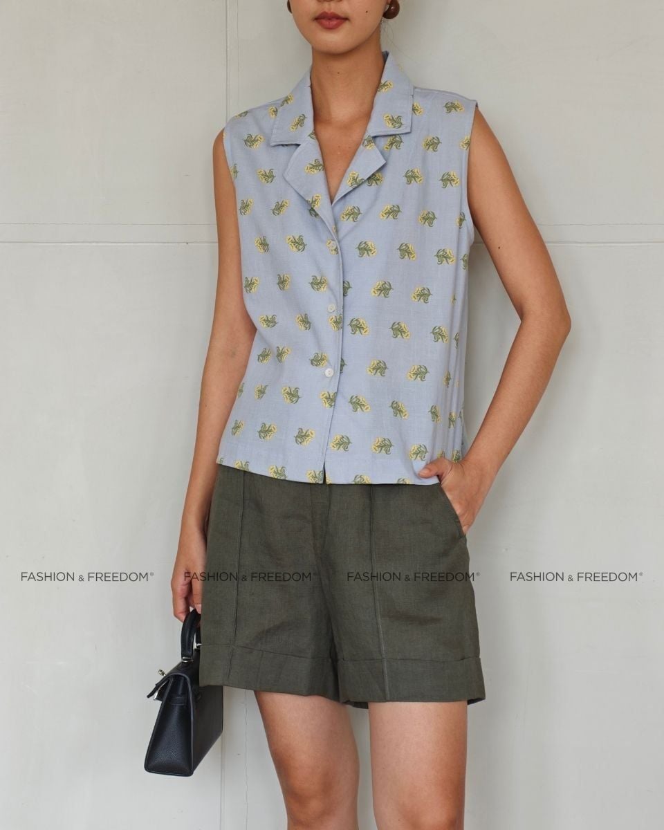 Quần Short Linen Nữ Xanh Rêu De Soleil