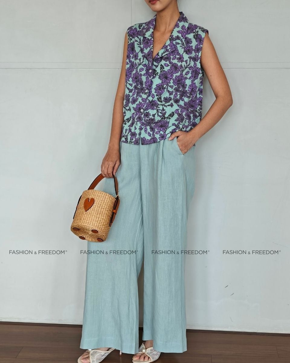 Áo Kiểu Linen Nữ Hoa Tím