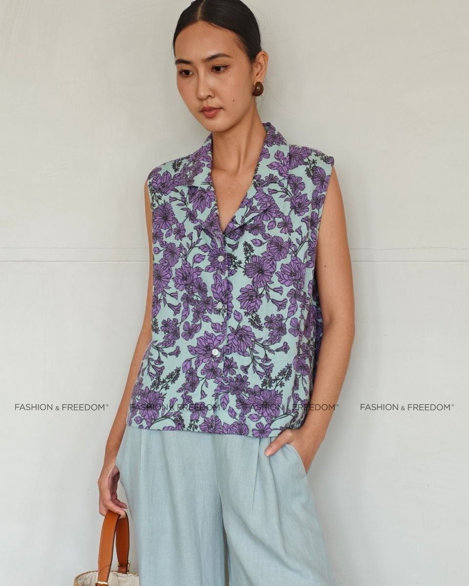 Áo Kiểu Linen Nữ Hoa Tím