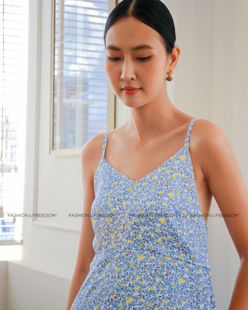 Đầm Lụa Nữ Xanh Họa Tiết