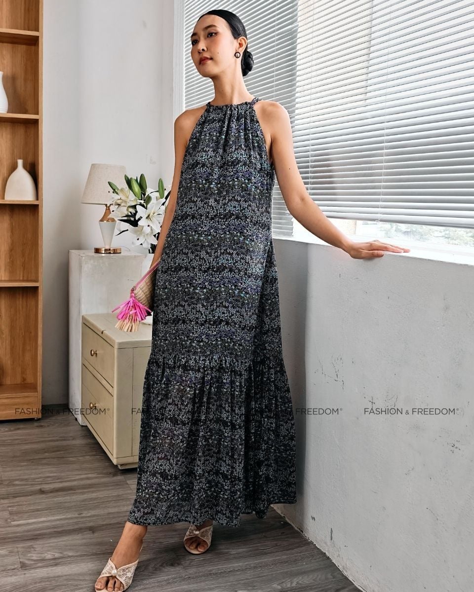 Đầm Voan Nữ Xanh Hoa Nhí