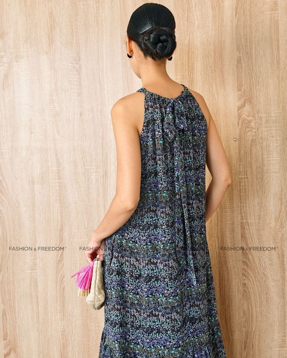 Đầm Voan Nữ Xanh Hoa Nhí