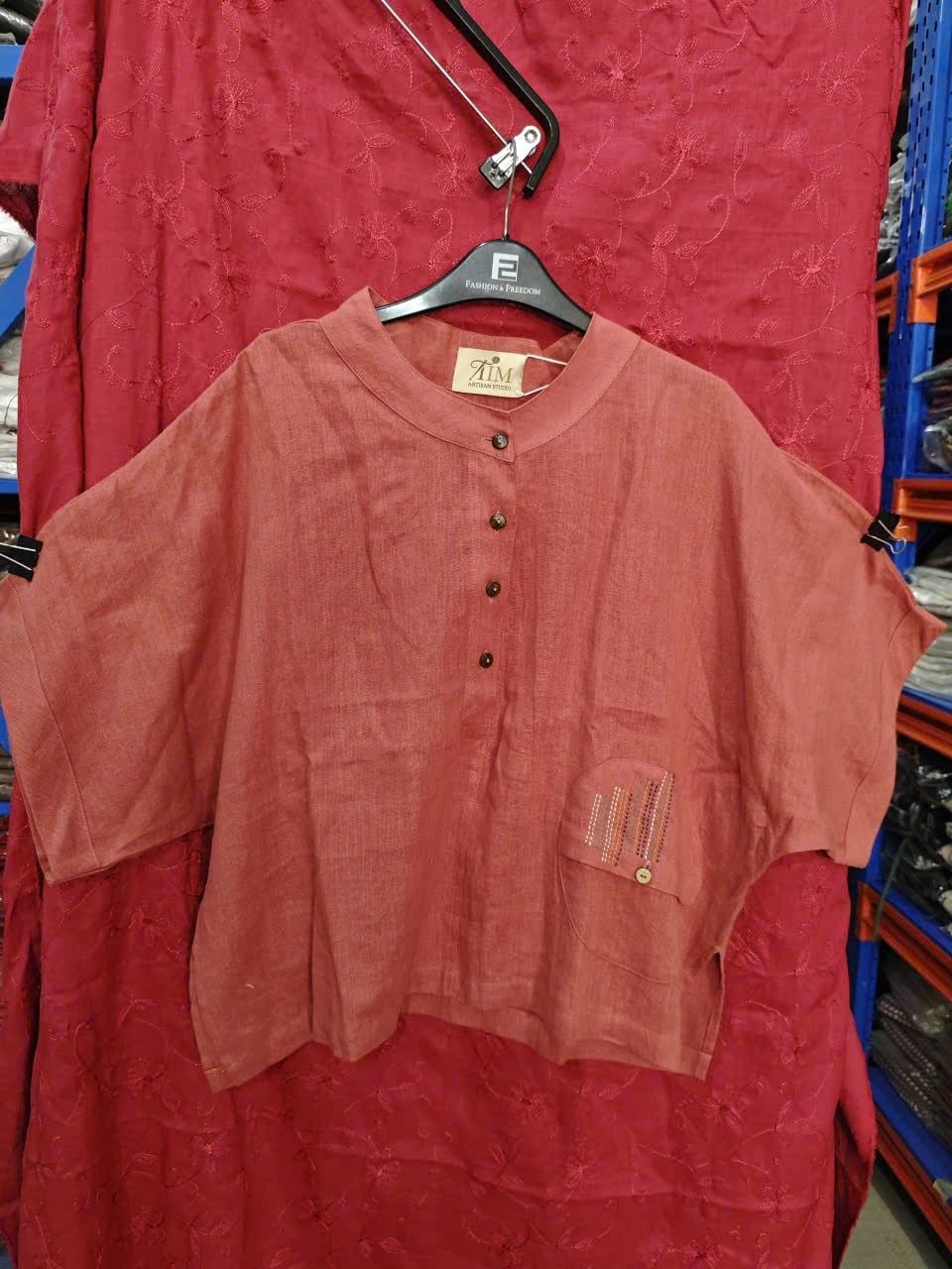 Áo Kiểu Linen Nữ (AT XCA148-5-Cam Túi Tròn)