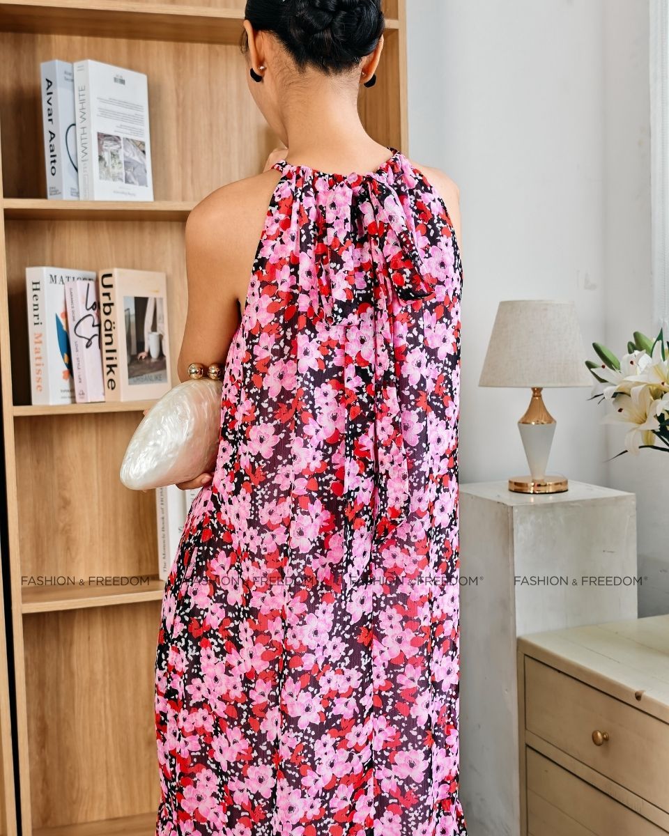 Đầm Voan Nữ Hồng Hoa Đỏ