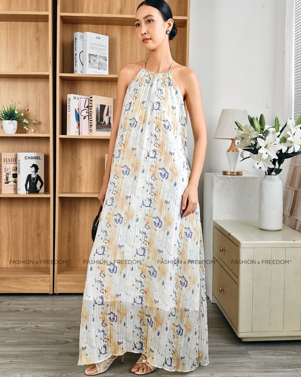Đầm Voan Nữ Kem Họa Tiết