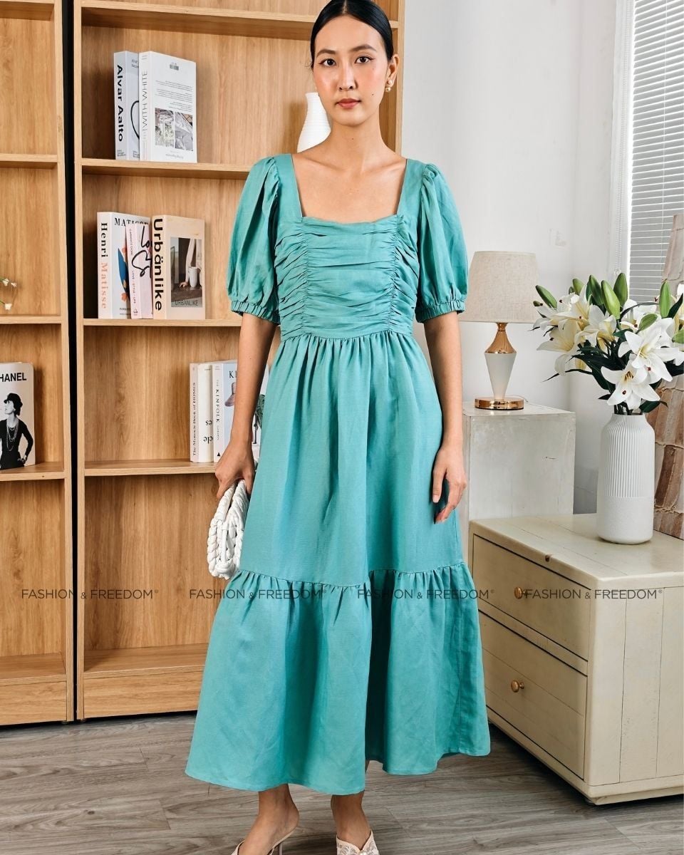 Đầm Linen Xanh Mint Tình Thơ Mùa Thu