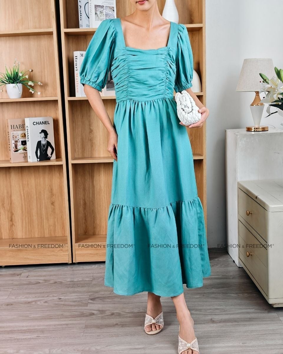 Đầm Linen Xanh Mint Tình Thơ Mùa Thu