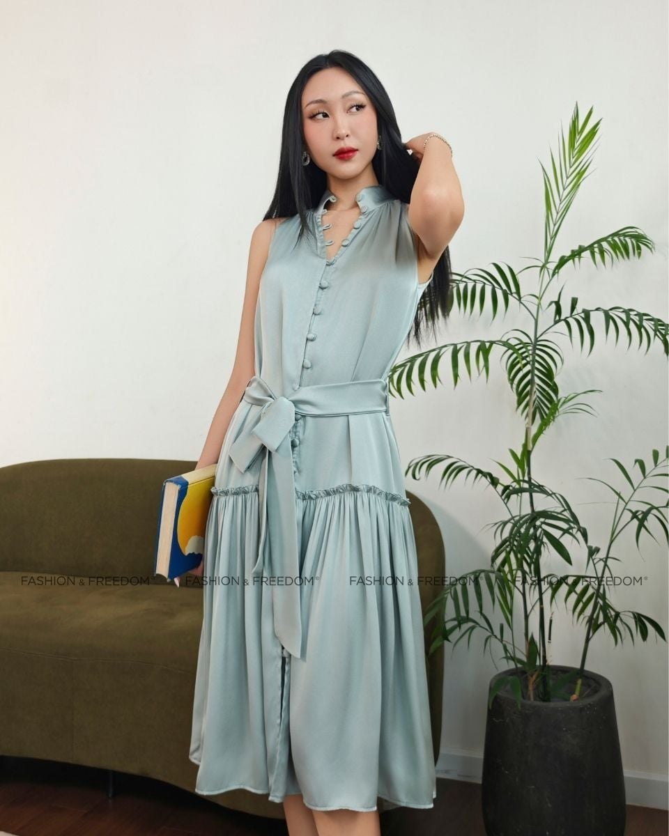 Đầm Lụa Xám Xanh