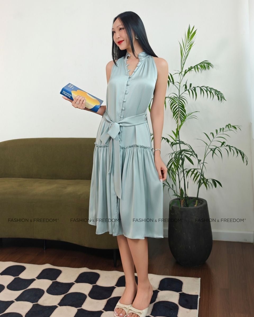 Đầm Lụa Xám Xanh