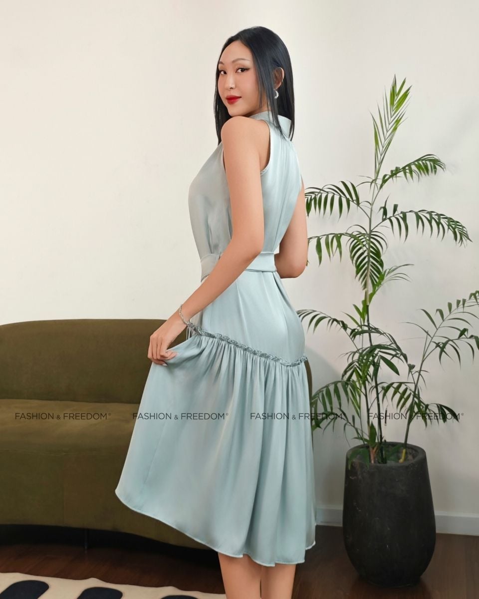 Đầm Lụa Xám Xanh