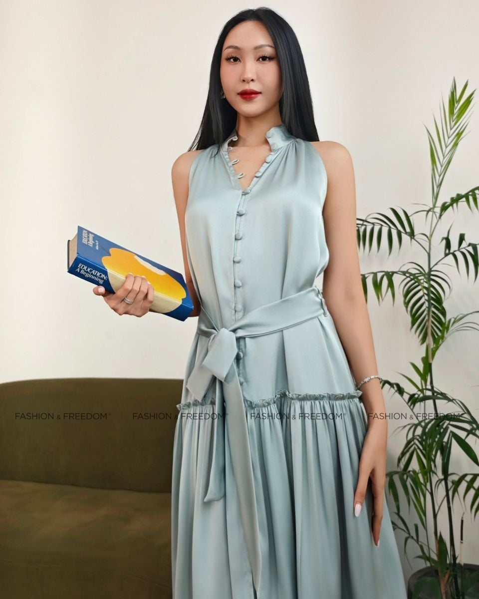 Đầm Lụa Xám Xanh