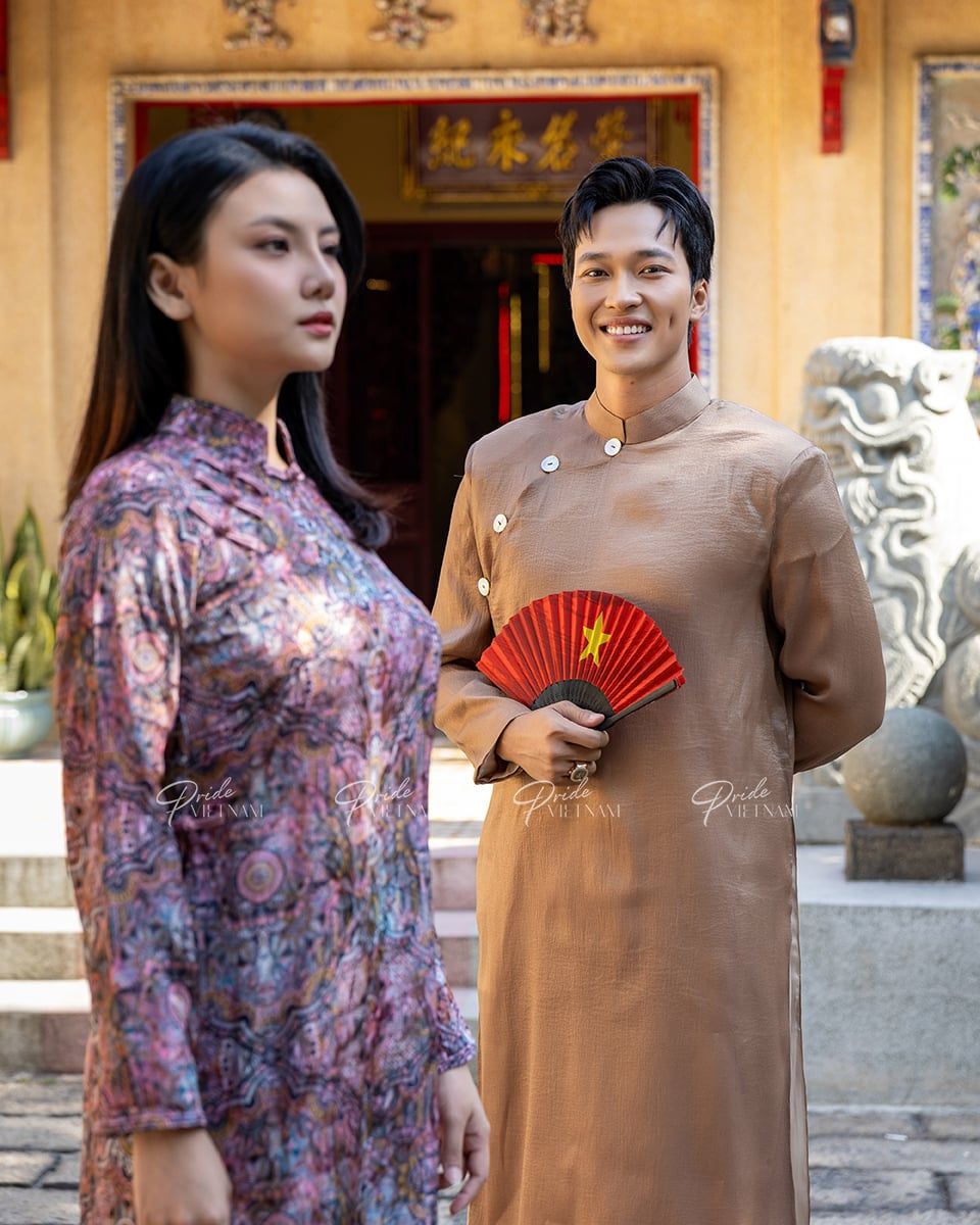 Áo Dài Nam Tơ Nâu