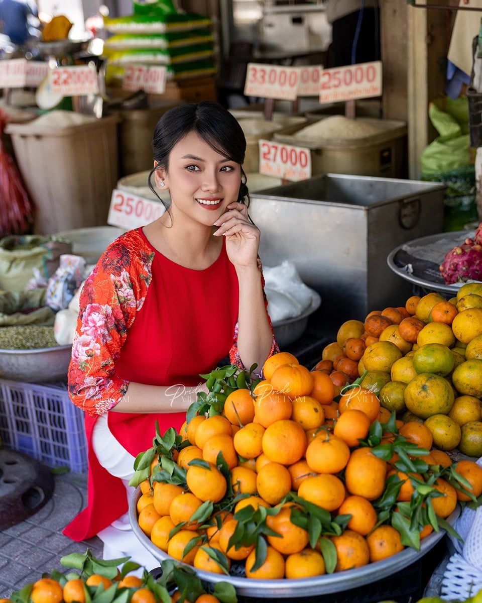 Áo Dài Linen Đỏ Tay Phối Đỏ