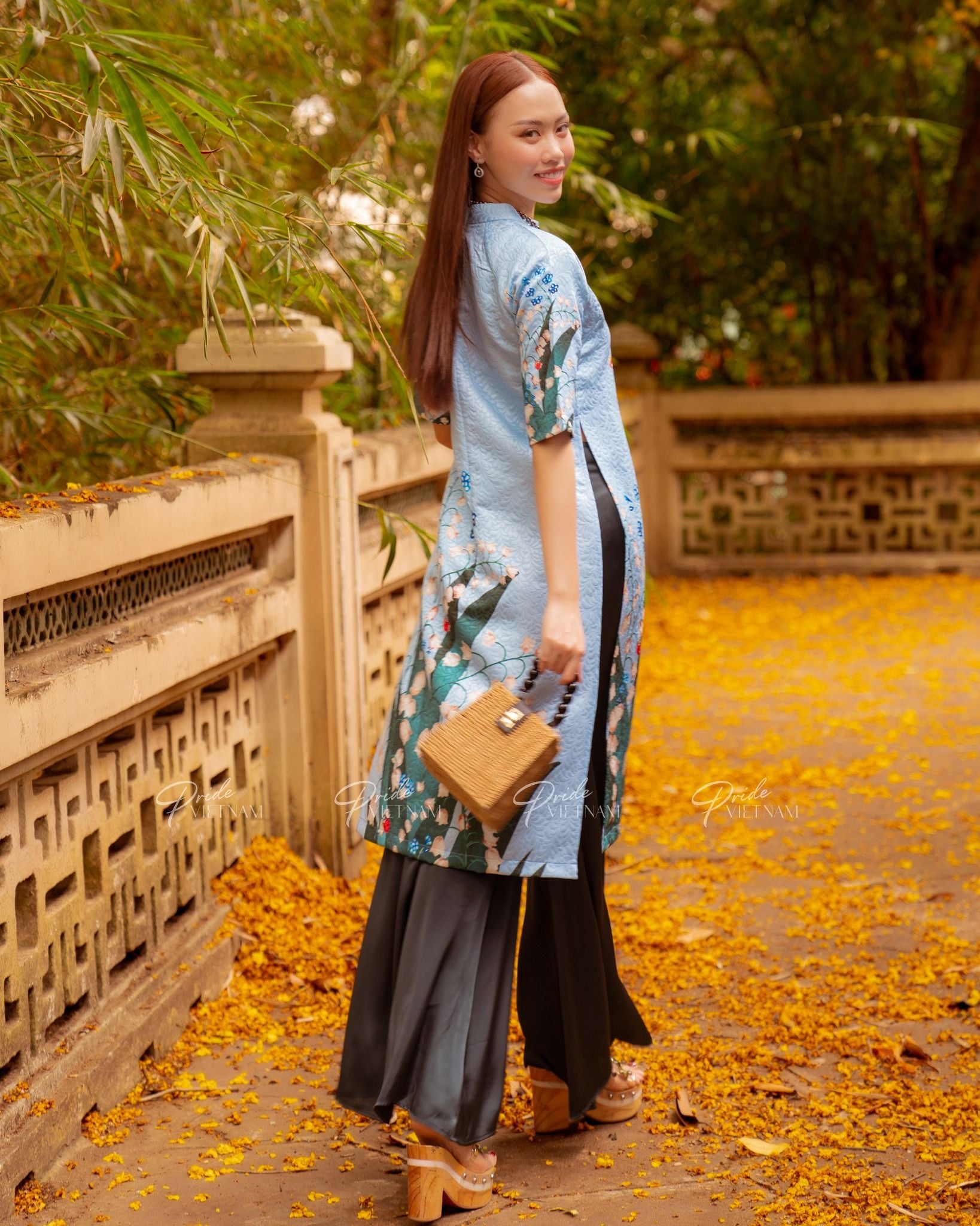 Áo Dài Gấm Xanh Linh Lan Hương Xuân