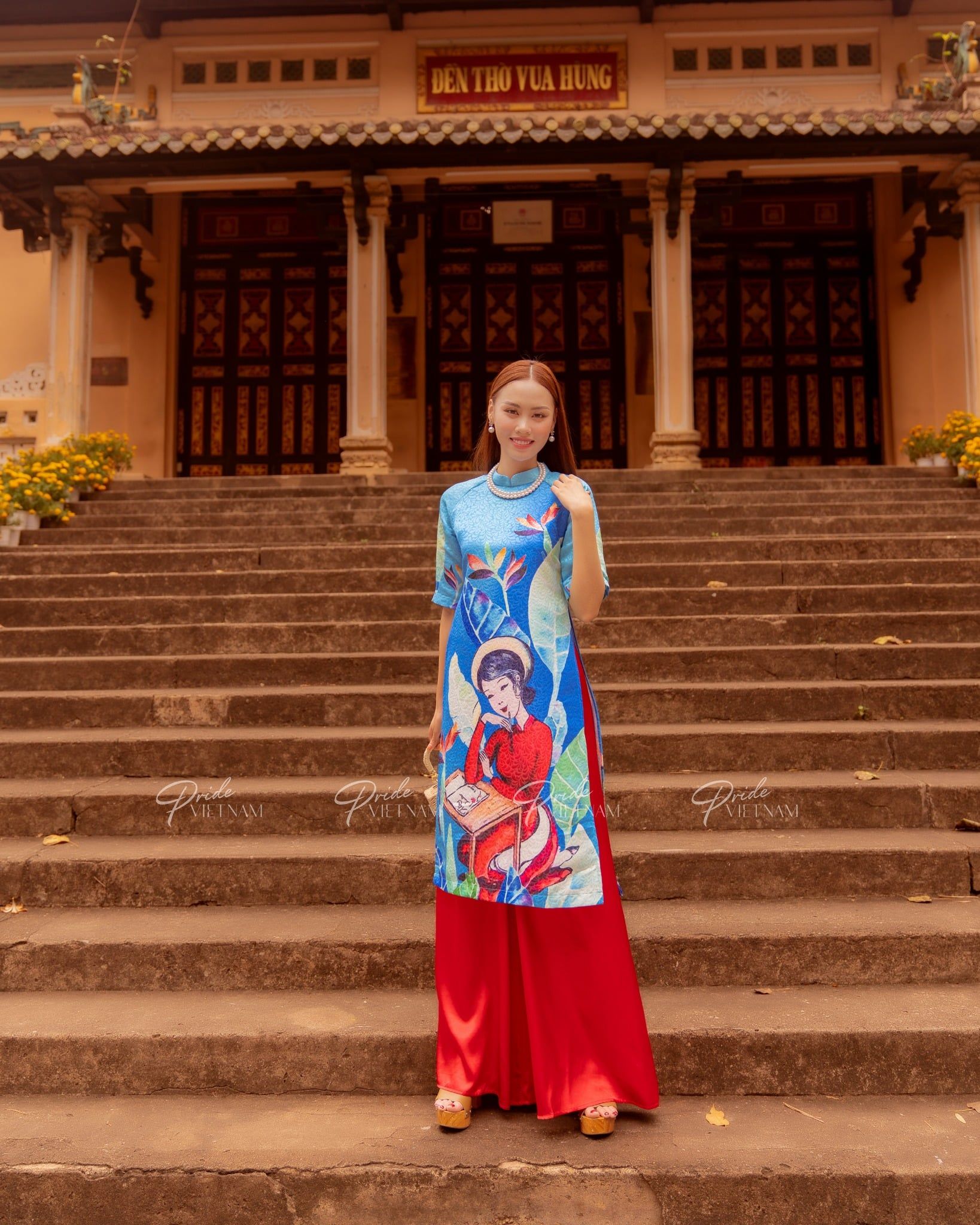 Áo Dài Gấm Xanh Dương Hương Xuân