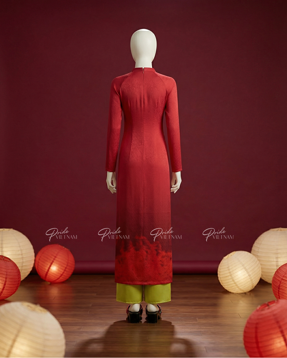 Áo Dài Lụa Đỏ Gems Of Vietnam