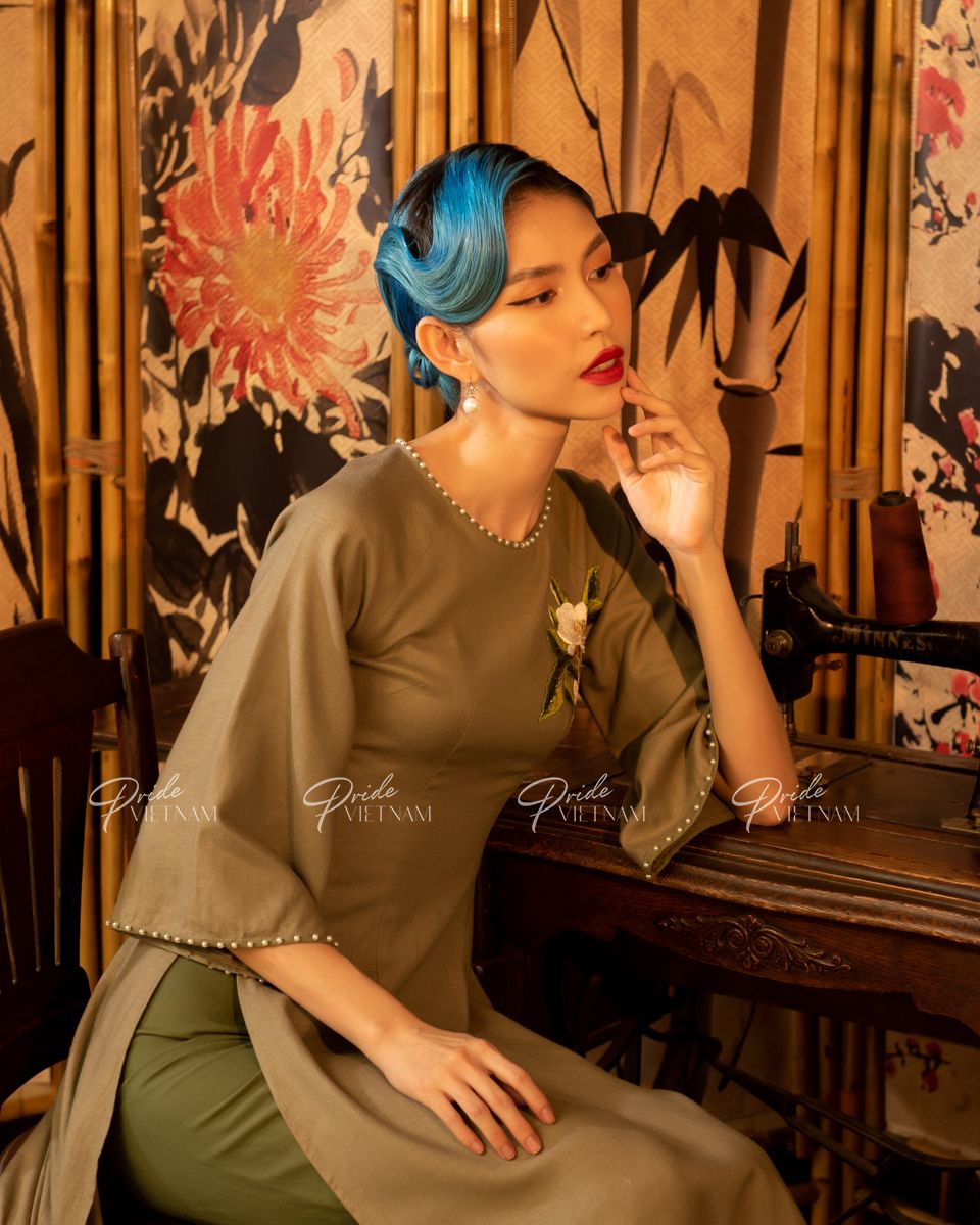 Áo Dài Linen Xanh Hòn Ngọc Viễn Đông