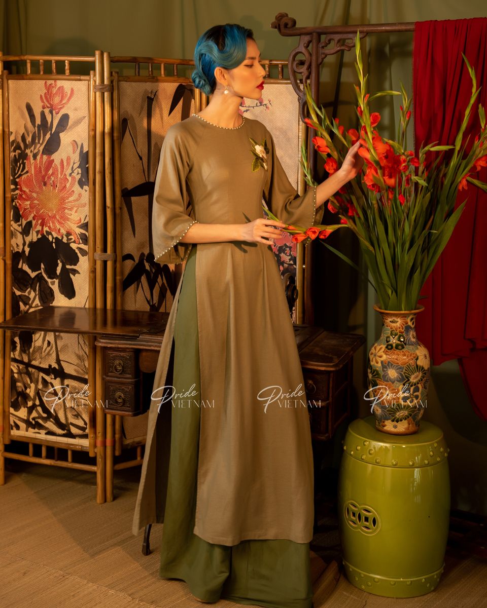 Áo Dài Linen Xanh Hòn Ngọc Viễn Đông