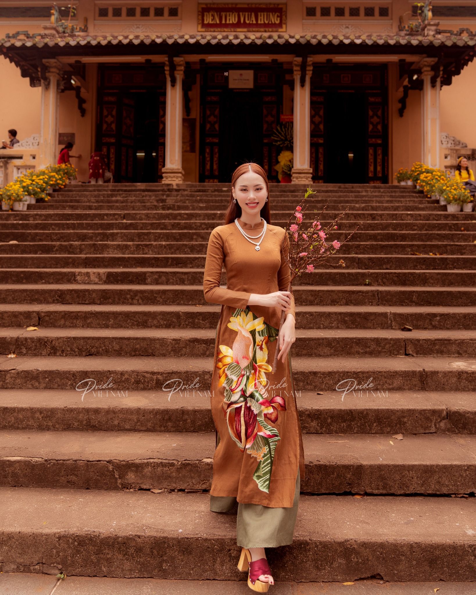 Áo Dài Linen Nâu Hòn Ngọc Viễn Đông